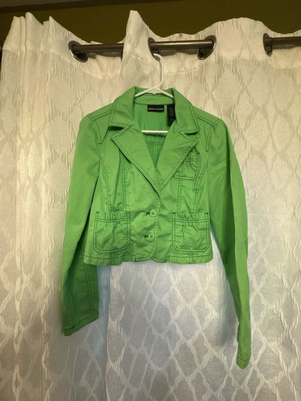 DKNY Jeans Lime Green Cropped Button-Front Blazer Jacket